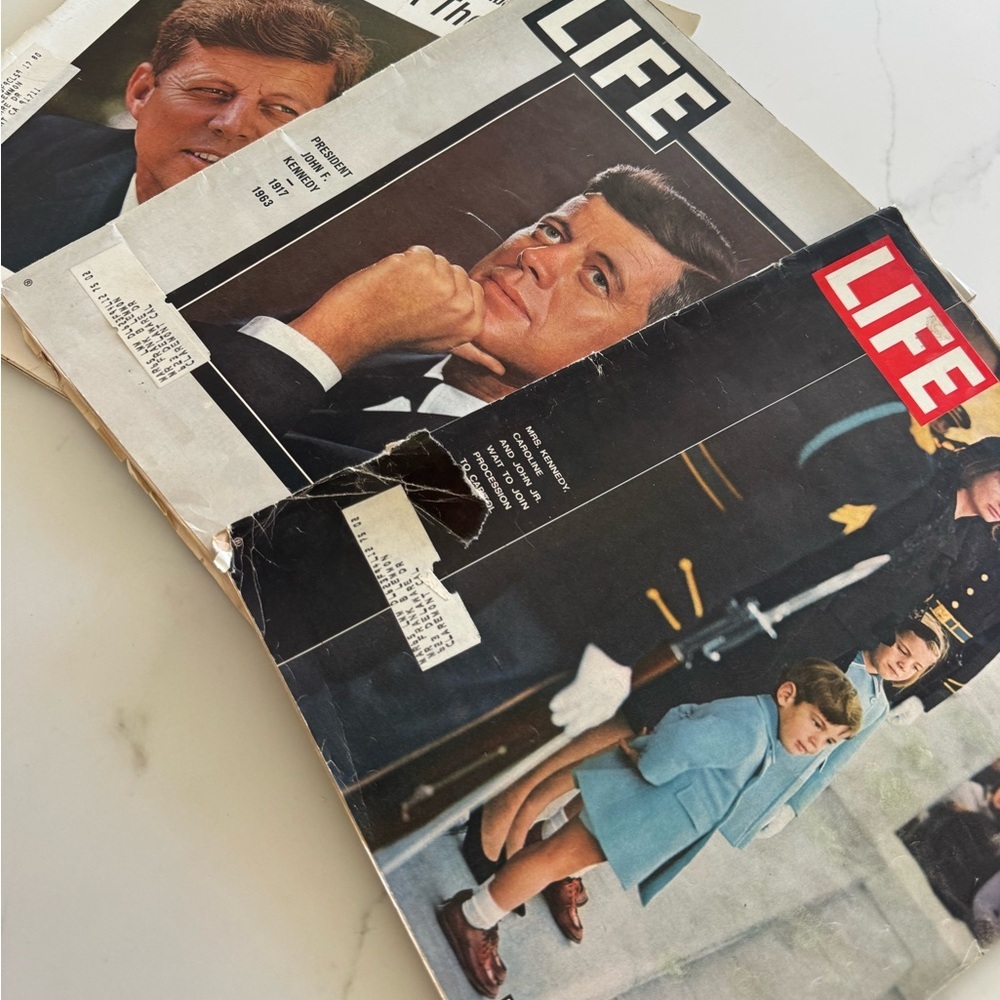 LIFE Magazine Lot — Vintage JFK Covers (Black, Red, White, Blue)